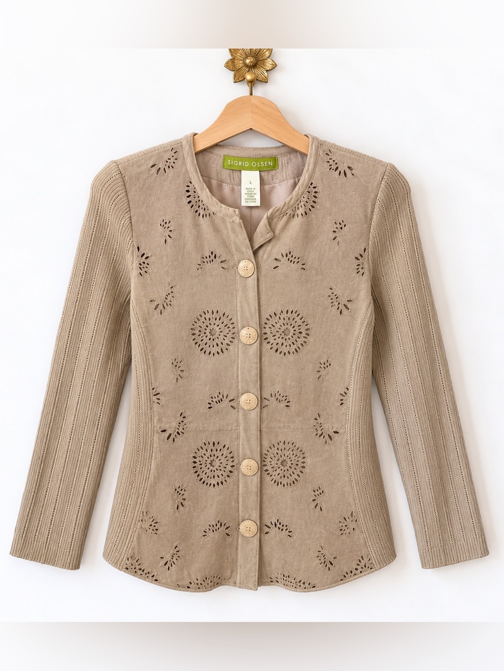 Sigrid Olson vintage knit sweater vintage leather jacket cardigan L